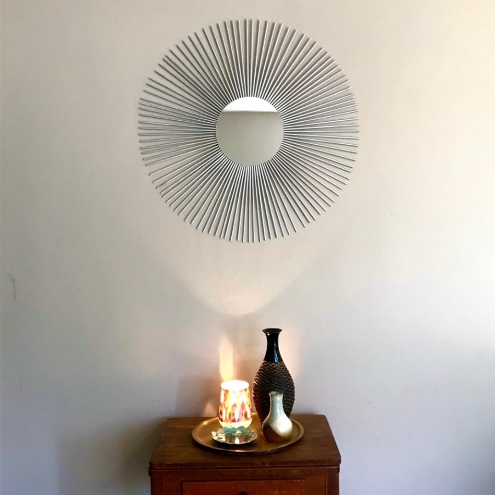 Large 35" Silver Sunburst Mirror Decorative Wall Mirror